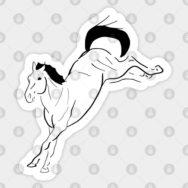 Black line art bucking horse Sticker by RedHeadAmazona